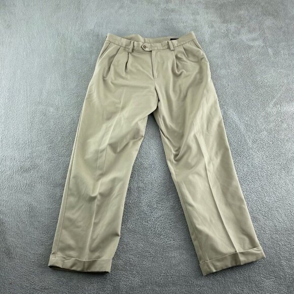 Izod Golf Mens Beige Pleated Pants 34/30 Polyester 5663 - Picture 1 of 9